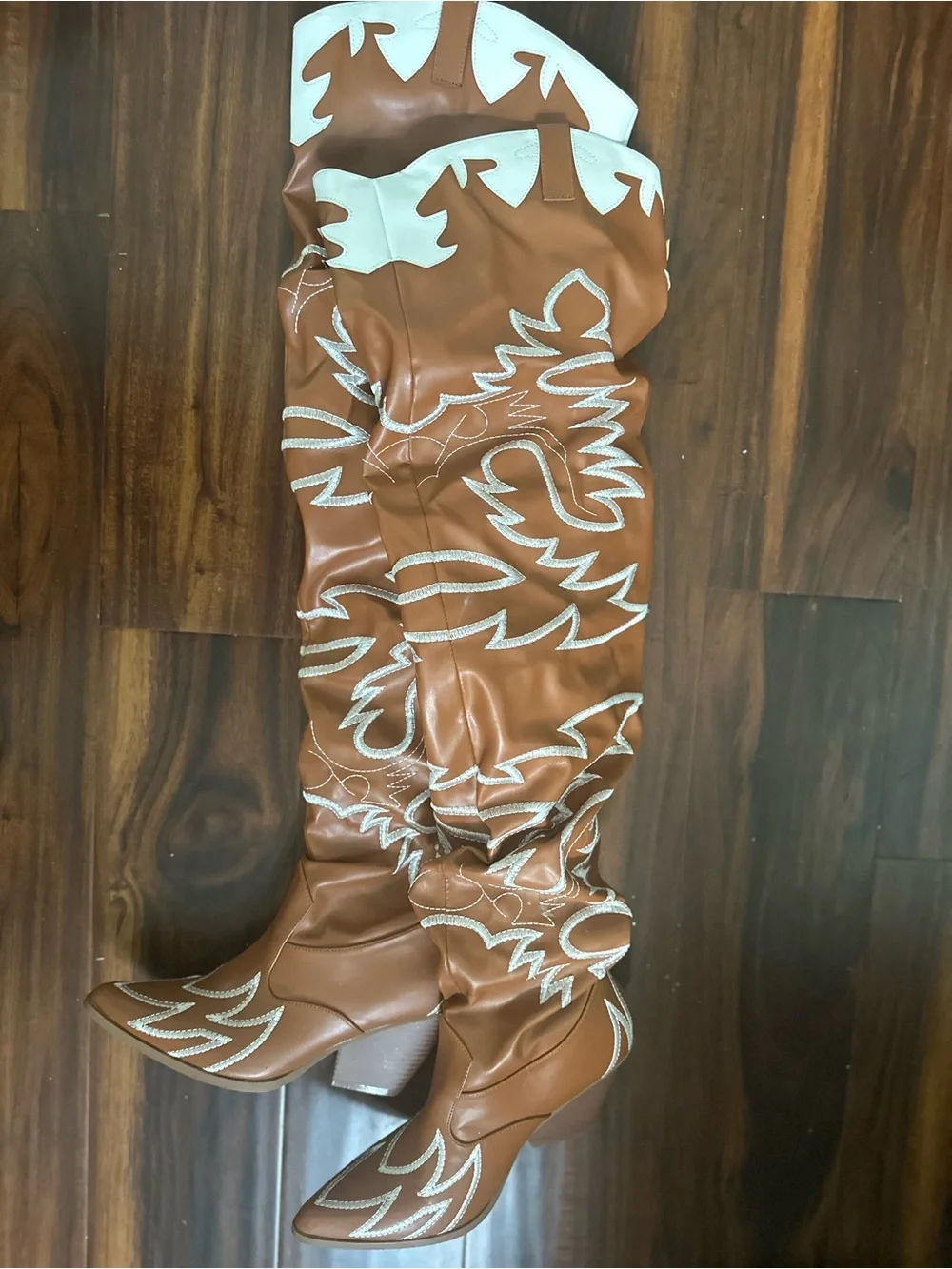 Women's Brown Embroidered Over-the-Knee Western Boots